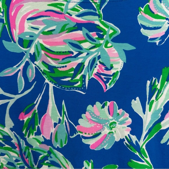 Lilly Pulitzer Sophie Boat Neck Gold Button Dress Blue Flare Fancy Fins Print - Picture 11 of 11